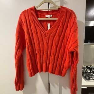 Madewell orange cable knit v neck sweater